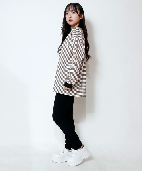 NinaetLina（ニナエリナ）の「ボーダーワンポイント長袖カットソー（Tシャツ/カットソー・レディース・ブラック/ベージュ・M/L/XL）」の11枚目の写真