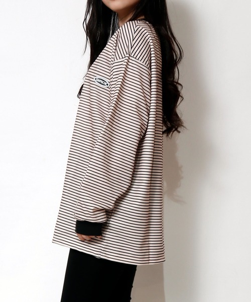 NinaetLina（ニナエリナ）の「ボーダーワンポイント長袖カットソー（Tシャツ/カットソー・レディース・ブラック/ベージュ・M/L/XL）」の15枚目の写真