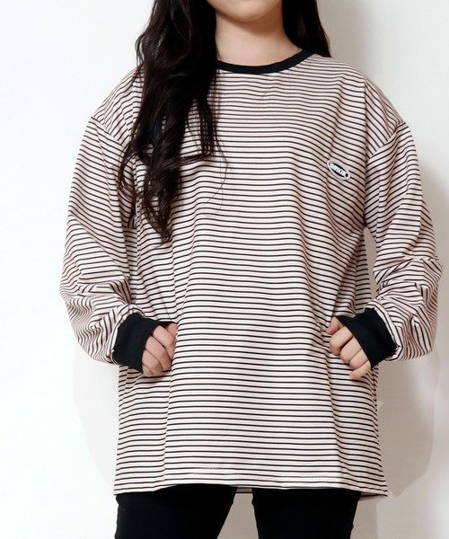 NinaetLina（ニナエリナ）の「ボーダーワンポイント長袖カットソー（Tシャツ/カットソー・レディース・ブラック/ベージュ・M/L/XL）」の12枚目の写真