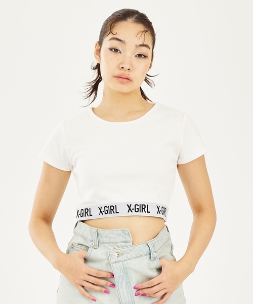 X-girl(エックスガール)の「LOGO CROPPED TOP(Tシャツ/カットソー・レディース・ブラック/ホワイト/ネイビー・S/M)」の16枚目の写真