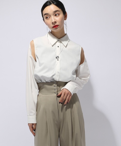 HARE（ハレ）の「カタアキメタルシャツ(HARE)（シャツ/ブラウス・レディース・ホワイト/ブラック・FREE）」の5枚目の写真