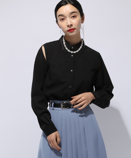 HARE（ハレ）の「カタアキメタルシャツ(HARE)（シャツ/ブラウス・レディース・ホワイト/ブラック・FREE）」の7枚目の写真