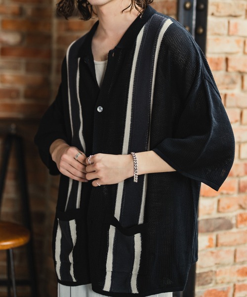 CASPER JOHN（キャスパージョン）の「Line knit shirts/ラインニットシャツ（シャツ/ブラウス・メンズ・アイボリー/ブラック/グリーン・SMALL/MEDIUM/LARGE）」の3枚目の写真