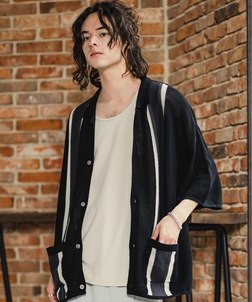 CASPER JOHN（キャスパージョン）の「Line knit shirts/ラインニットシャツ（シャツ/ブラウス・メンズ・アイボリー/ブラック/グリーン・SMALL/MEDIUM/LARGE）」の16枚目の写真