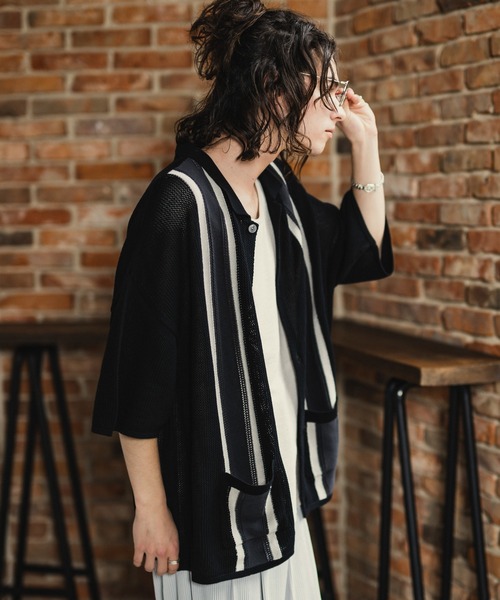 CASPER JOHN（キャスパージョン）の「Line knit shirts/ラインニットシャツ（シャツ/ブラウス・メンズ・アイボリー/ブラック/グリーン・SMALL/MEDIUM/LARGE）」の14枚目の写真