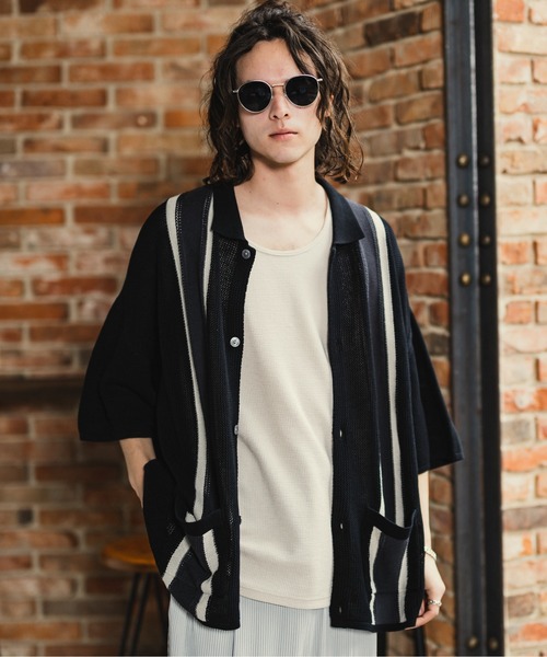 CASPER JOHN（キャスパージョン）の「Line knit shirts/ラインニットシャツ（シャツ/ブラウス・メンズ・アイボリー/ブラック/グリーン・SMALL/MEDIUM/LARGE）」の5枚目の写真