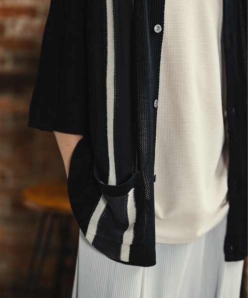 CASPER JOHN（キャスパージョン）の「Line knit shirts/ラインニットシャツ（シャツ/ブラウス・メンズ・アイボリー/ブラック/グリーン・SMALL/MEDIUM/LARGE）」の6枚目の写真