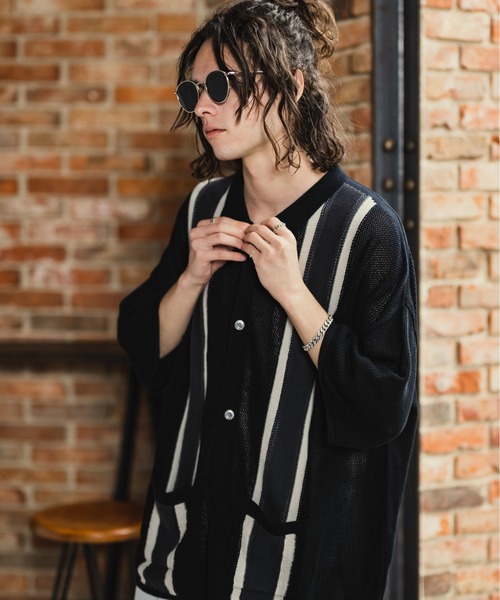 CASPER JOHN（キャスパージョン）の「Line knit shirts/ラインニットシャツ（シャツ/ブラウス・メンズ・アイボリー/ブラック/グリーン・SMALL/MEDIUM/LARGE）」の4枚目の写真