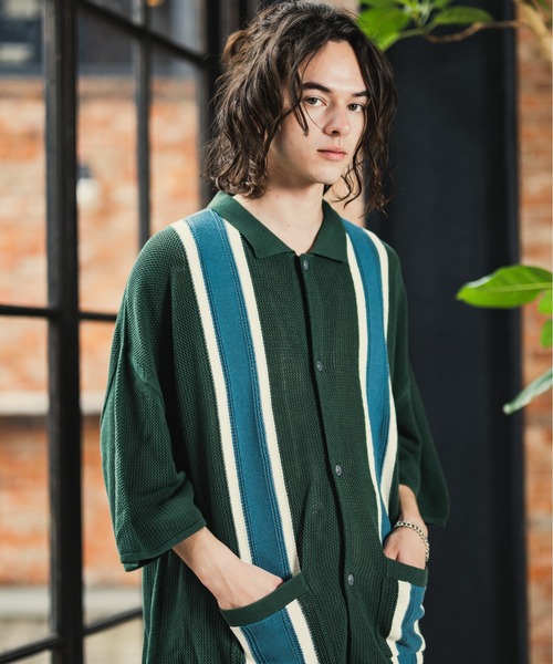 CASPER JOHN（キャスパージョン）の「Line knit shirts/ラインニットシャツ（シャツ/ブラウス・メンズ・アイボリー/ブラック/グリーン・SMALL/MEDIUM/LARGE）」の9枚目の写真