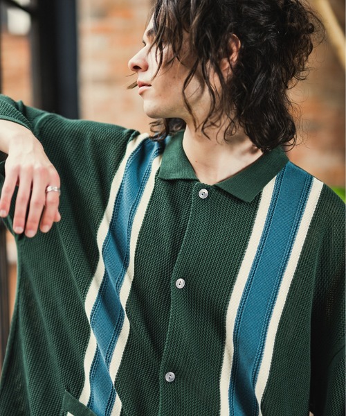CASPER JOHN（キャスパージョン）の「Line knit shirts/ラインニットシャツ（シャツ/ブラウス・メンズ・アイボリー/ブラック/グリーン・SMALL/MEDIUM/LARGE）」の8枚目の写真