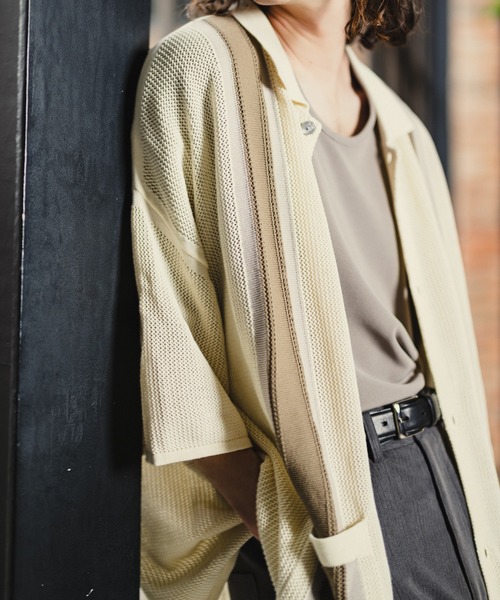 CASPER JOHN（キャスパージョン）の「Line knit shirts/ラインニットシャツ（シャツ/ブラウス・メンズ・アイボリー/ブラック/グリーン・SMALL/MEDIUM/LARGE）」の11枚目の写真