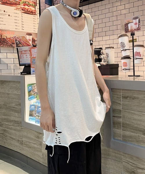 PAION&DRUG ダメージ加工 タンクトップ ROOP TOKYO タンクトップ ダメージ加工タンクトップ メンズ