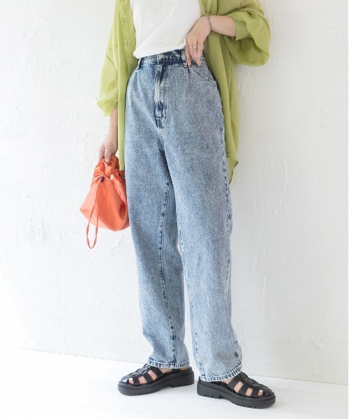 ad thie（アドティエ）の「ハイウエスト 後ろゴム フロントタックデニムパンツ（デニムパンツ・レディース・オフホワイト/ブラック/サックスブルー/インディゴブルー/ケミカルウォッシュ・LARGE/MEDIUM/SMALL）」の20枚目の写真