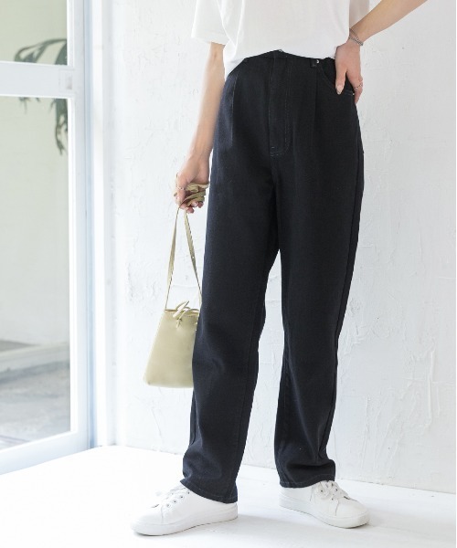 ad thie（アドティエ）の「ハイウエスト 後ろゴム フロントタックデニムパンツ（デニムパンツ・レディース・オフホワイト/ブラック/サックスブルー/インディゴブルー/ケミカルウォッシュ・LARGE/MEDIUM/SMALL）」の21枚目の写真