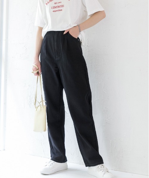 ad thie（アドティエ）の「ハイウエスト 後ろゴム フロントタックデニムパンツ（デニムパンツ・レディース・オフホワイト/ブラック/サックスブルー/インディゴブルー/ケミカルウォッシュ・LARGE/MEDIUM/SMALL）」の18枚目の写真