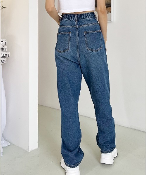 ad thie（アドティエ）の「ハイウエスト 後ろゴム フロントタックデニムパンツ（デニムパンツ・レディース・オフホワイト/ブラック/サックスブルー/インディゴブルー/ケミカルウォッシュ・LARGE/MEDIUM/SMALL）」の13枚目の写真