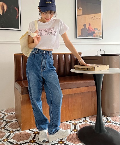 ad thie（アドティエ）の「ハイウエスト 後ろゴム フロントタックデニムパンツ（デニムパンツ・レディース・オフホワイト/ブラック/サックスブルー/インディゴブルー/ケミカルウォッシュ・LARGE/MEDIUM/SMALL）」の22枚目の写真