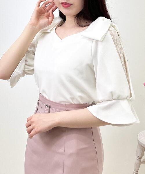 INGNI(イング)の「肩リボン袖割れ5分袖トップス(その他トップス・レディース・ブラック/オフホワイト・M)」の3枚目の写真