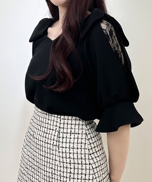 INGNI(イング)の「肩リボン袖割れ5分袖トップス(その他トップス・レディース・ブラック/オフホワイト・M)」の9枚目の写真