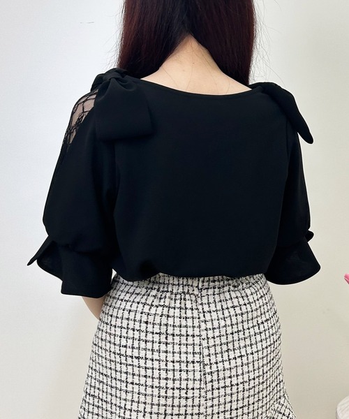 INGNI(イング)の「肩リボン袖割れ5分袖トップス(その他トップス・レディース・ブラック/オフホワイト・M)」の8枚目の写真