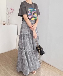 チェックティアードハイウエストマキシスカート