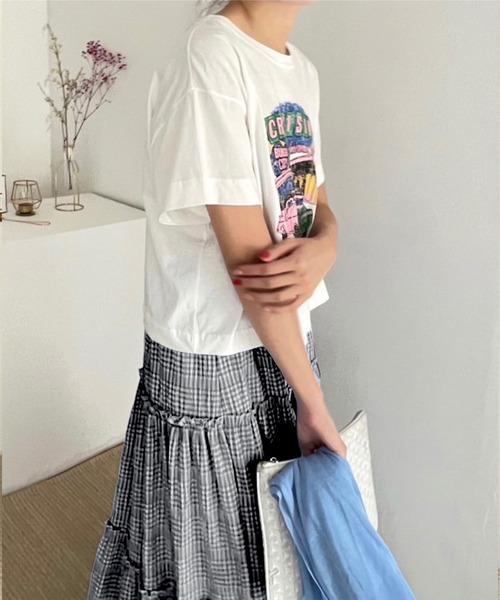 Chaco closet(チャコ クローゼット)の「チェックティアードハイウエストマキシスカート(スカート・レディース・サックスブルー/ブラック・FREE)」の15枚目の写真