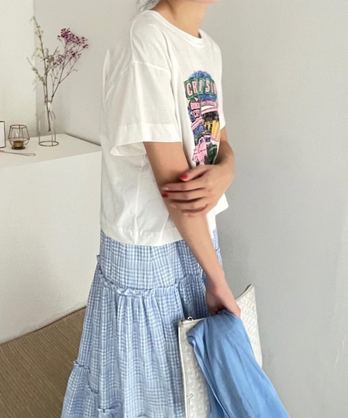 Chaco closet(チャコ クローゼット)の「チェックティアードハイウエストマキシスカート(スカート・レディース・サックスブルー/ブラック・FREE)」の22枚目の写真