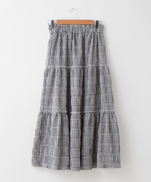 Chaco closet(チャコ クローゼット)の「チェックティアードハイウエストマキシスカート(スカート・レディース・サックスブルー/ブラック・FREE)」の8枚目の写真