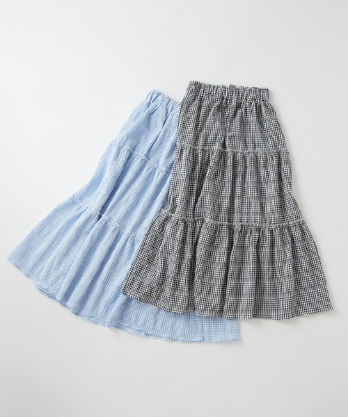 Chaco closet(チャコ クローゼット)の「チェックティアードハイウエストマキシスカート(スカート・レディース・サックスブルー/ブラック・FREE)」の16枚目の写真