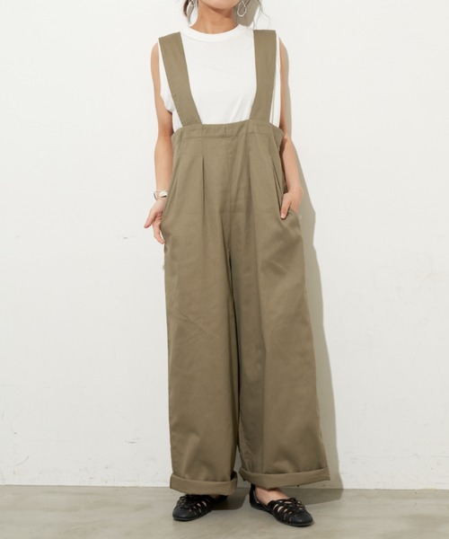 Libra Cue（リブラ キュー）の「ハイウエストワイドサロペット（サロペット/オーバーオール・レディース・ベージュ/ブラック・FREE）」の18枚目の写真