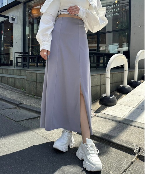 OLIVE des OLIVE（オリーブデオリーブ）の「らくちんスリットロングスカート　1031010340（スカート・レディース・ピンク/トップグレー/ブラック/サックスブルー・FREE）」の3枚目の写真