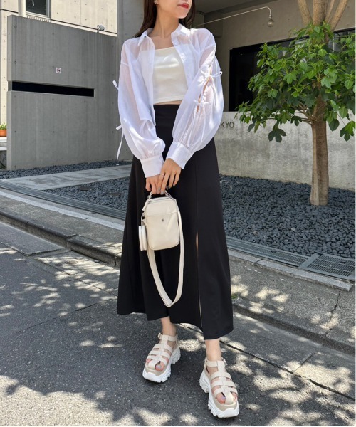 OLIVE des OLIVE（オリーブデオリーブ）の「らくちんスリットロングスカート　1031010340（スカート・レディース・ピンク/トップグレー/ブラック/サックスブルー・FREE）」の5枚目の写真