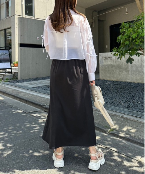 OLIVE des OLIVE（オリーブデオリーブ）の「らくちんスリットロングスカート　1031010340（スカート・レディース・ピンク/トップグレー/ブラック/サックスブルー・FREE）」の7枚目の写真