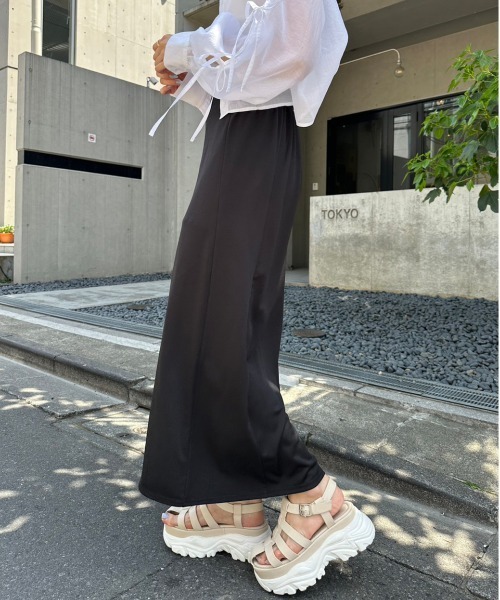 OLIVE des OLIVE（オリーブデオリーブ）の「らくちんスリットロングスカート　1031010340（スカート・レディース・ピンク/トップグレー/ブラック/サックスブルー・FREE）」の9枚目の写真