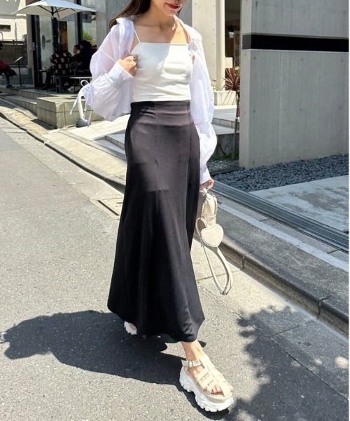 OLIVE des OLIVE（オリーブデオリーブ）の「らくちんスリットロングスカート　1031010340（スカート・レディース・ピンク/トップグレー/ブラック/サックスブルー・FREE）」の11枚目の写真