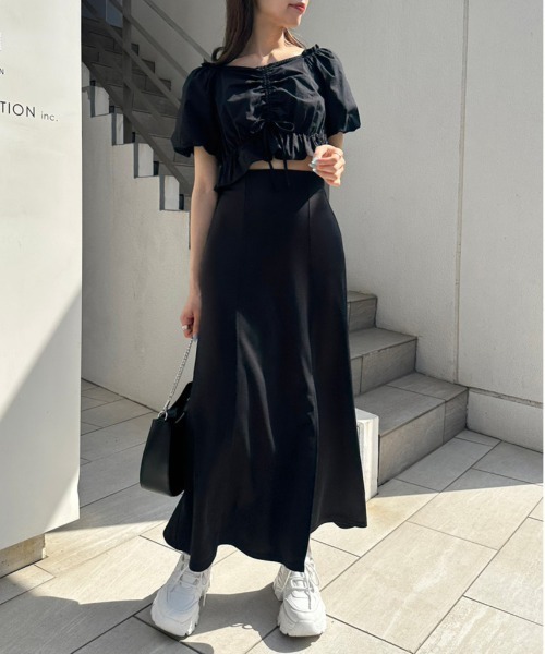 OLIVE des OLIVE（オリーブデオリーブ）の「らくちんスリットロングスカート　1031010340（スカート・レディース・ピンク/トップグレー/ブラック/サックスブルー・FREE）」の12枚目の写真