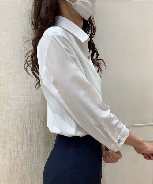 TOKYO SHIRTS(トウキョウシャツ)の「透け防止 形態安定ノーアイロン ワイド 七分袖ビジネスワイシャツ(ビジネスシャツ・レディース・ホワイト・S/M/L/LL/XL)」の8枚目の写真