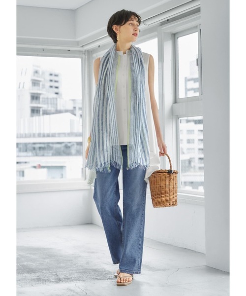 STYLE DELI（スタイルデリ）の「ポイントカラーストライプリネンストール（ストール/ショール・レディース・ネイビー・FREE）」の3枚目の写真