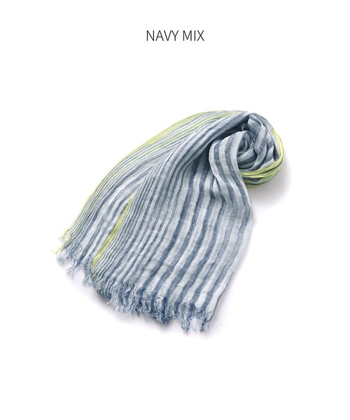 STYLE DELI（スタイルデリ）の「ポイントカラーストライプリネンストール（ストール/ショール・レディース・ネイビー・FREE）」の6枚目の写真