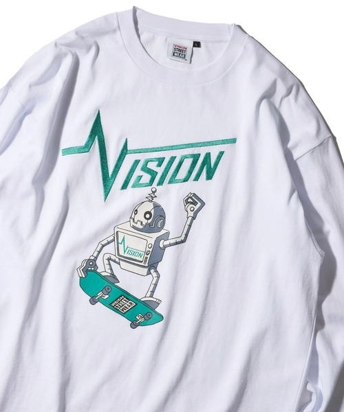 VISION STREET WEAR(ヴィジョンストリートウェア)の「【VISION STREET WEAR】オリジナルイラスト ロボットスケータークルーネックロンT(Tシャツ/カットソー・レディース・ブラック/ライトグレー/ホワイト・LARGE/X-LARGE/MEDIUM)」の1枚目の写真