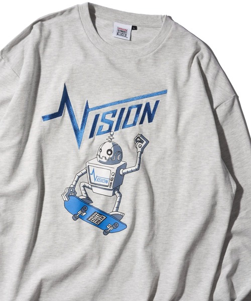 VISION STREET WEAR(ヴィジョンストリートウェア)の「【VISION STREET WEAR】オリジナルイラスト ロボットスケータークルーネックロンT(Tシャツ/カットソー・レディース・ブラック/ライトグレー/ホワイト・LARGE/X-LARGE/MEDIUM)」の3枚目の写真
