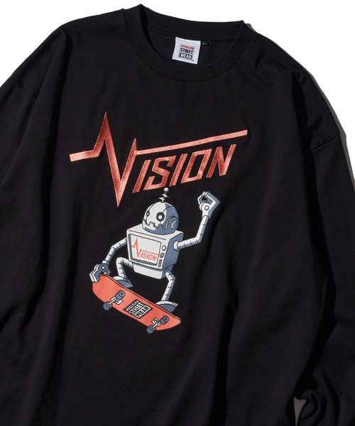VISION STREET WEAR(ヴィジョンストリートウェア)の「【VISION STREET WEAR】オリジナルイラスト ロボットスケータークルーネックロンT(Tシャツ/カットソー・レディース・ブラック/ライトグレー/ホワイト・LARGE/X-LARGE/MEDIUM)」の2枚目の写真