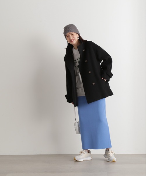 N.（N. Natural Beauty Basic）（エヌエヌナチュラルビューティーベーシック）の「【S Size Line】◆２重織モッサベルト付スタンドネックミディコート（その他アウター・レディース・グレイッシュベージュ/ブラック・SMALL/MEDIUM）」の6枚目の写真