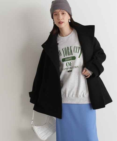 N.（N. Natural Beauty Basic）（エヌエヌナチュラルビューティーベーシック）の「【S Size Line】◆２重織モッサベルト付スタンドネックミディコート（その他アウター・レディース・グレイッシュベージュ/ブラック・SMALL/MEDIUM）」の9枚目の写真