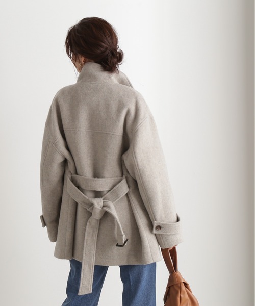 N.（N. Natural Beauty Basic）（エヌエヌナチュラルビューティーベーシック）の「【S Size Line】◆２重織モッサベルト付スタンドネックミディコート（その他アウター・レディース・グレイッシュベージュ/ブラック・SMALL/MEDIUM）」の21枚目の写真