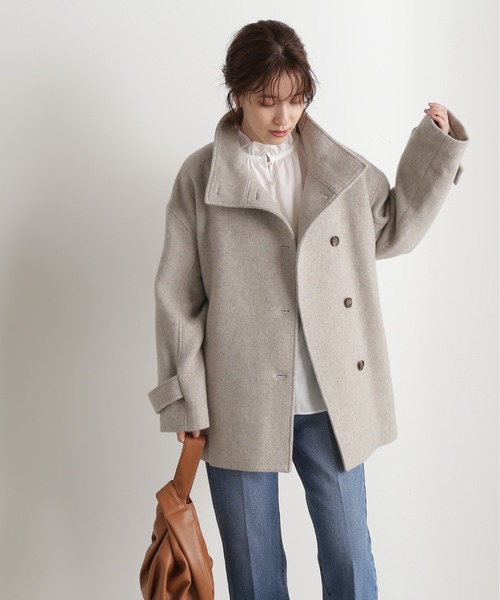 N.（N. Natural Beauty Basic）（エヌエヌナチュラルビューティーベーシック）の「【S Size Line】◆２重織モッサベルト付スタンドネックミディコート（その他アウター・レディース・グレイッシュベージュ/ブラック・SMALL/MEDIUM）」の15枚目の写真