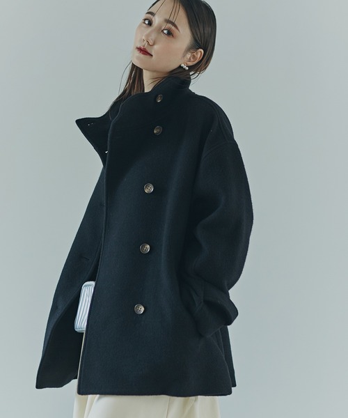 N.（N. Natural Beauty Basic）（エヌエヌナチュラルビューティーベーシック）の「【S Size Line】◆２重織モッサベルト付スタンドネックミディコート（その他アウター・レディース・グレイッシュベージュ/ブラック・SMALL/MEDIUM）」の3枚目の写真