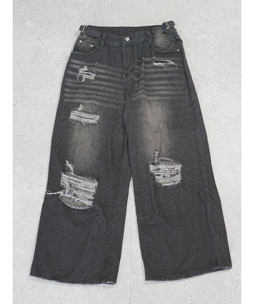 Auntie Rosa（アンティローザ）の「ルーズフィットフレアダメージデニム（デニムパンツ・メンズ・ブラック・X-LARGE/MEDIUM/LARGE）」の10枚目の写真