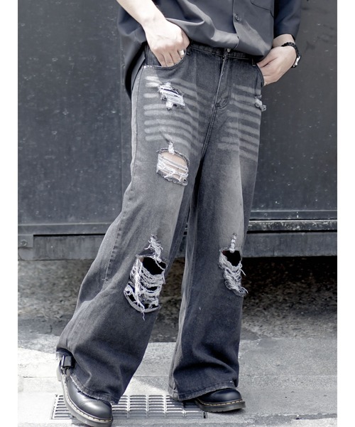 Auntie Rosa（アンティローザ）の「ルーズフィットフレアダメージデニム（デニムパンツ・メンズ・ブラック・X-LARGE/MEDIUM/LARGE）」の19枚目の写真