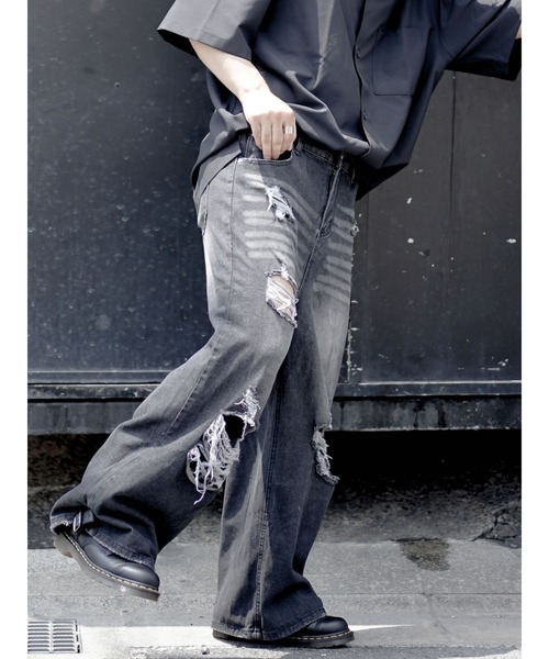 Auntie Rosa（アンティローザ）の「ルーズフィットフレアダメージデニム（デニムパンツ・メンズ・ブラック・X-LARGE/MEDIUM/LARGE）」の20枚目の写真